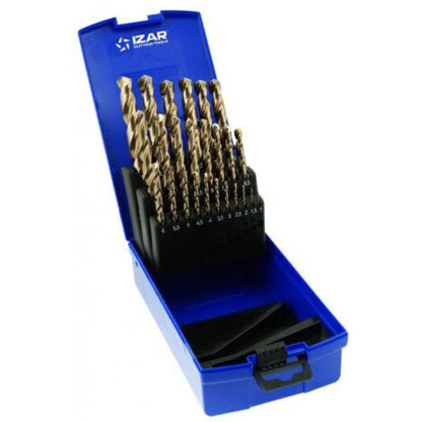 Coffret de 25 forets HSSE 5 % cobalt – 1 à 13 mm par 0.5 mm – Pour aciers durs, inox et titane – Affûtage haute précision – Izar (1/7)
