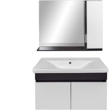 Meuble salle de bain design moderne complet SAVVA avec miroir largeur 80 cm Gris Anthracite et Blanc - LPP (1/3)