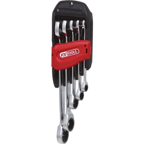 Kstools – Jeu de 5 clés mixtes à cliquet 72 dents – Angle de fourche 15° – Finition chromée satinée – Chrome Vanadium