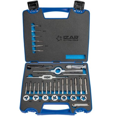 Coffret jeu de tarauds à main M3 à M12 IZAR avec porte-tarauds et autres accessoires - IZAR 70527