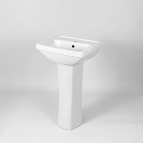 Lavabo avec colonne en céramique 37 x 47 CM Blanc VEGA – LPP (1/5)