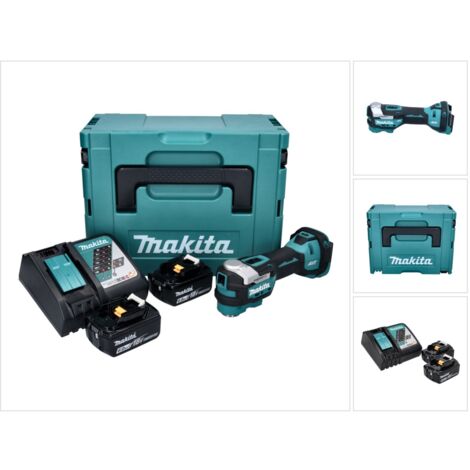 Makita DTM 52 RGJ Outil multifonction Découpeur-ponceur sans fil Brushless Starlock Max 18 V + 2x Batteries 6,0Ah + Chargeur + Coffret Makpac (1/6)