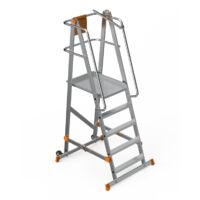 Escabeau à plateforme roulante pliable en aluminium renforcé – 4 marches + plateforme antidérapante (570 x 620 cm), H.132 cm avec garde-corps de sécurité – SARAYLI 8104