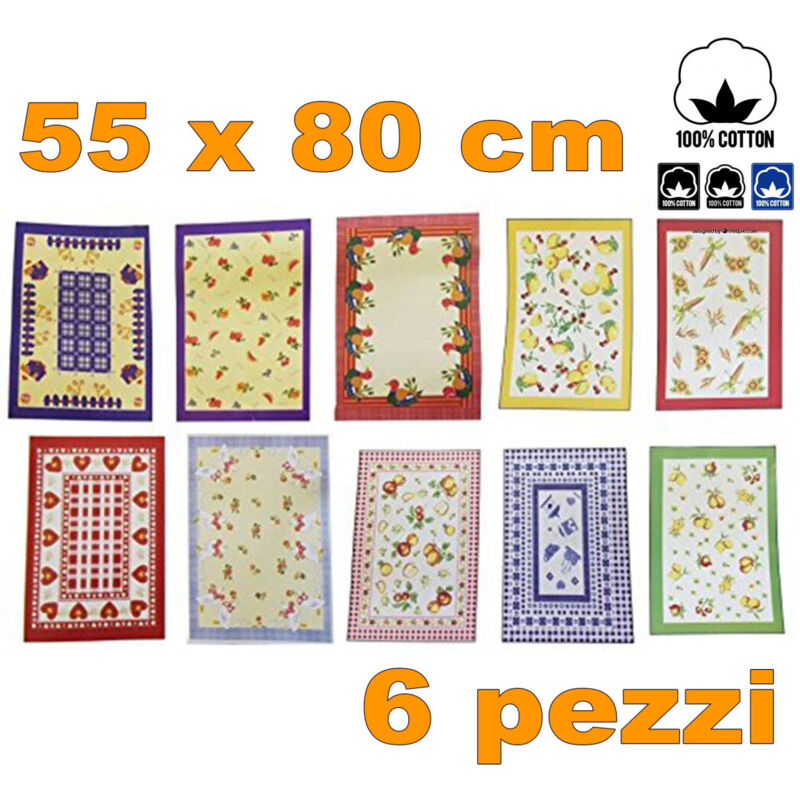 Strofinaccio/asciugamano Da Cucina 100% Cotone In Set O