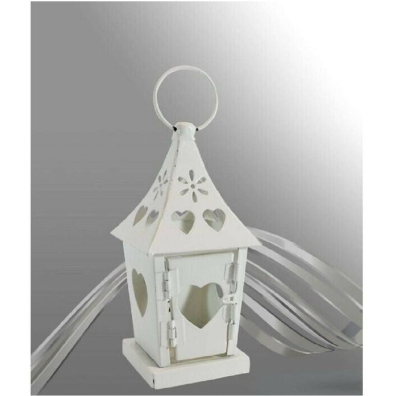 TrAdE Shop Traesio - Porta Candela Lumino Lanterna Bianca In Metallo Bomboniera Matrimonio 90539 -