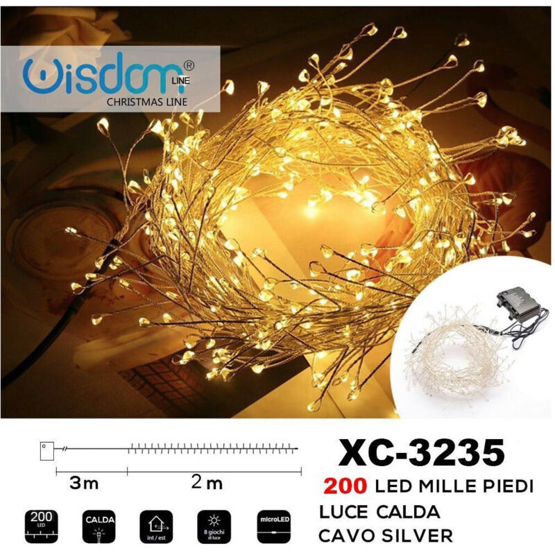 Catena Luminosa 200 LED Blu Per Interni/Esterni - 28 Metri Con Timer E Trasformatore, IP44, Per Natale, Feste E Giardino