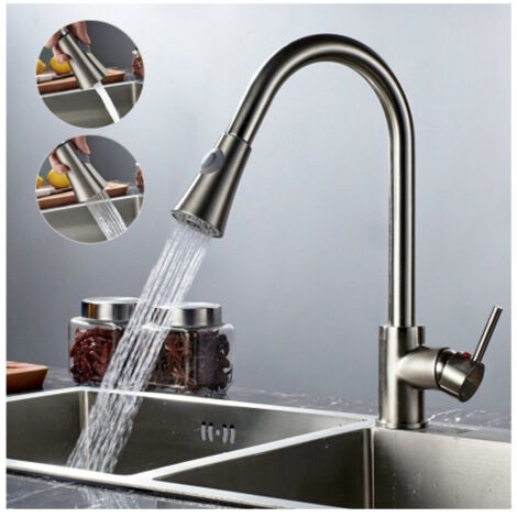 TrAdE Shop Traesio - Miscelatore Lavello Cucina Doccia Estraibile Professionale Cromato Rubinetto - (1/5)