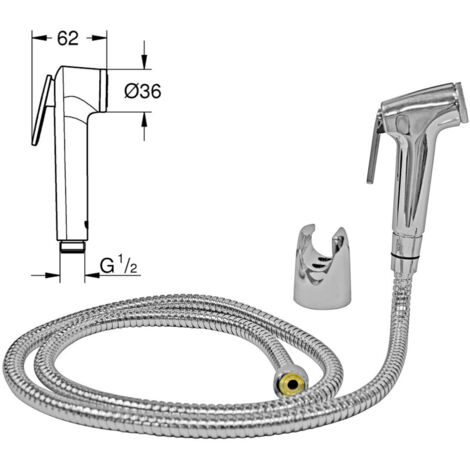TrAdE Shop Traesio - Kit Idroscopino A Pulsante Laccio 1.2mt Attacco Parete Doccetta 52122 Bidet -