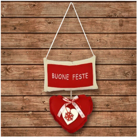 TRADE SHOP - Appendino Cuscino Con Cuore E Scritta Buone Feste 2 Colori Decorazioni Natalizie - (1/2)