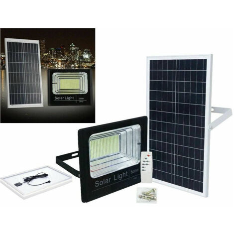 TRADE SHOP - Faro Led Con Pannello Solare Faretto Crepuscolare Per Esterno 300w + Telecomando -