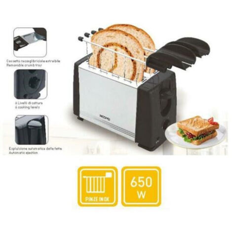 TRADE SHOP - Tostapane In Acciaio Tostiera Con Pinze Per Toast 2 Fette Toaster Piastra 650w -