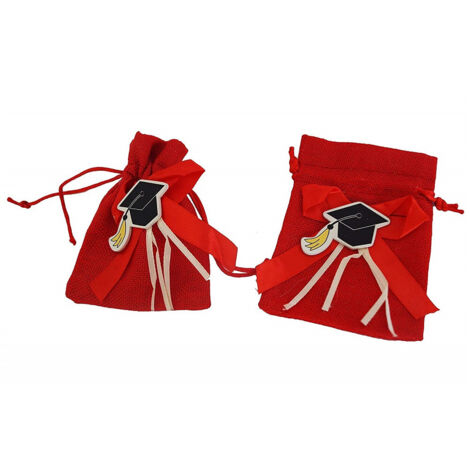 Trade Shop - Set 24pz. Sacchetti Sacchetto Rosso Laurea Juta 10x13cm Bomboniera Portaconfetti