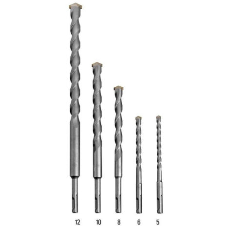 TRADE SHOP - Set 5 Punte Per Trapano Per Martello Pneumatico Scalpello Acciao 5-6-8-10-12 Mm -