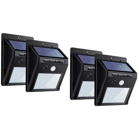 TRADE SHOP - 4pz Faretto Led Da Esterno Con Pannello Solare Sensore Movimento Crepuscolare -