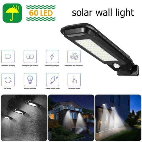 TrAdE Shop Traesio - Faro Lampione Stradale Pannello Solare Fotovoltaico Sensore 60 Led Smd T-210b -