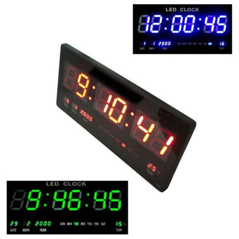 TrAdE Shop Traesio - Orologio Digitale Da Parete A Muro Led Blu Rosso Verde Datario Temperatura Data -