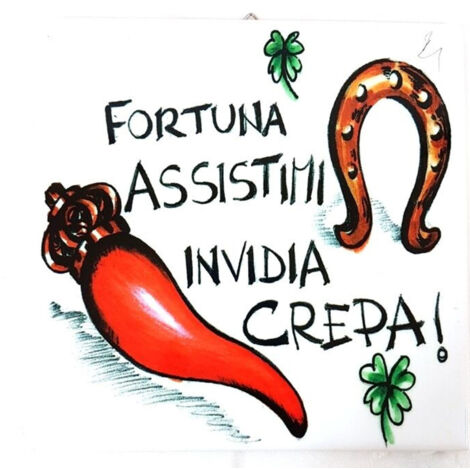 TRADE SHOP - Quadretto Piastrella Decorativa Porta Fortuna Ceramica Fortuna Assistimi -