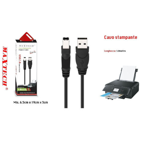 MaxTech - Cavo Da 3mt Usb 2.0 Per Stampante Hp Prolunga Dati Pc Hard Disk Maxtech Ca-bm3.0m - (1/2)