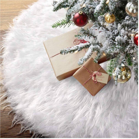 TRADE SHOP - Tappeto Gonna Copertura Base Albero Di Natale 78cm Peluche Bianco Effetto Neve - (1/5)