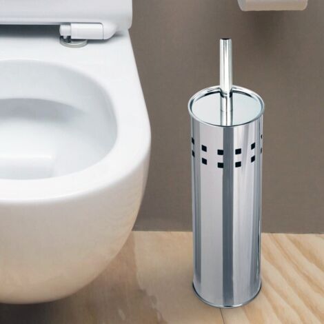 TrAdE Shop Traesio - Portascopino Con Spazzolone Wc Cilindro In Acciaio Inox 26x10cm Accessori Bagno - (1/4)