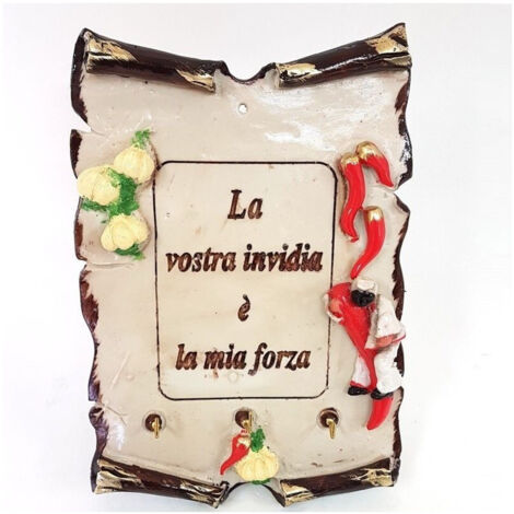 TRADE SHOP - Quadretto Con Ganci La Vostra Invidia Pulcinella Portafortuna Terracotta -
