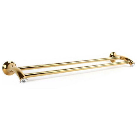 TRADE SHOP - Porta Asciugamani A 2 Aste Supporto Asta Bagno Da Muro Casa Dorato Oro Dgo-096 -