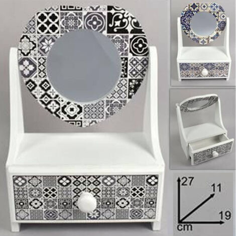 TRADE SHOP - Porta Oggetti Cassettiera Con Specchio A Cuore In Legno Country Chic Arredamento -