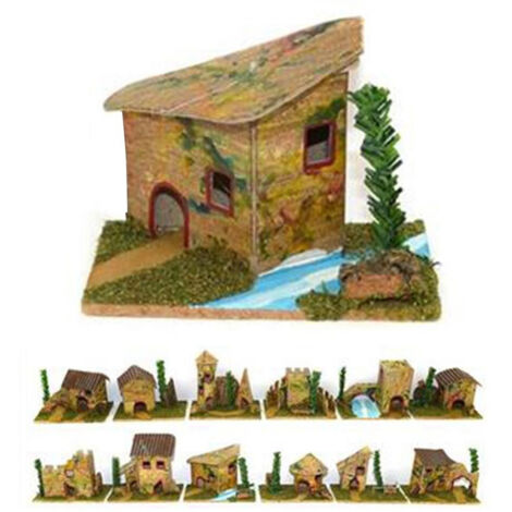 TRADE SHOP - Set 12 Casette Per Presepe Napoletano Natale Casa Presepio In Sughero 6x8x5cm -