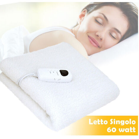 TRADE SHOP - Coperta Elettrica Termica Letto Singolo In Lana Coprimaterasso Scaldaletto 60w -
