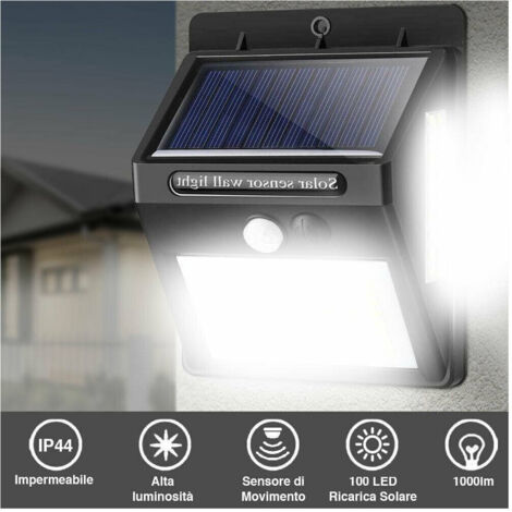Faretto LED Solare Con Sensore Di Movimento: 2 Pezzi, 20 LED, Ricaricabile Per Esterno