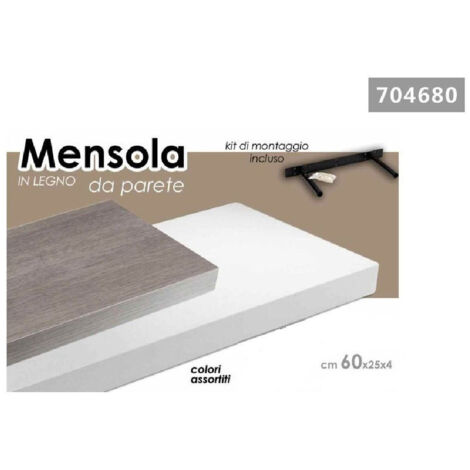 Kaela - Mensola Da Parete In Legno Mdf 60x25x4 Cm Kit Montaggio Colori Assortiti 704680 - (1/2)