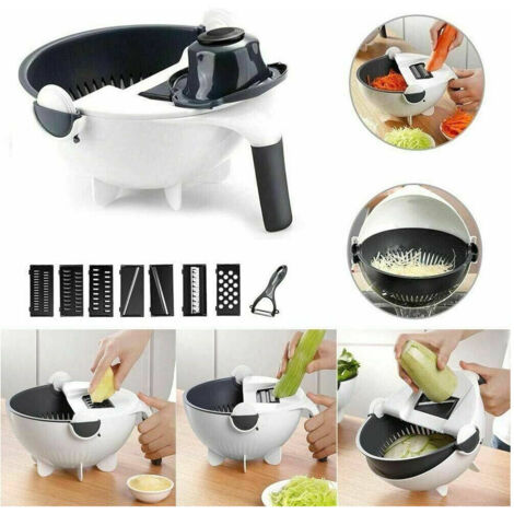 TrAdE Shop Traesio - Taglia Verdure Affettaverdure Multifunzione 9 In 1 Affettatutto Grattugia Inox - (1/5)