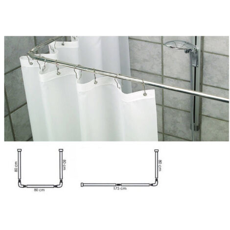TRADE SHOP - Supporto Tenda Doccia In Acciaio Grigio Bagno 90x90x90 Bastone Asta Telaio Curvo -