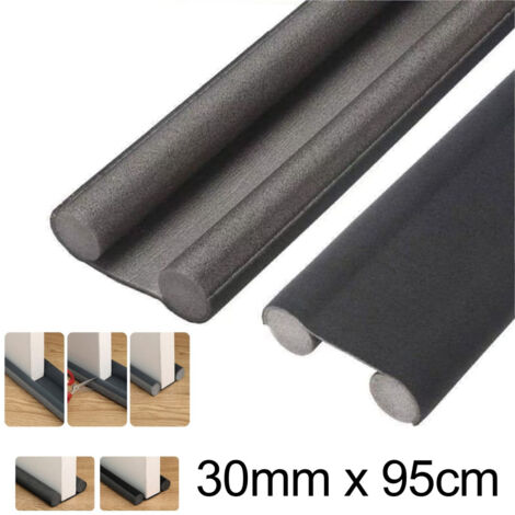 TRADE SHOP - Paraspifferi Sottoporta Per Porte 95 Cm Doppia Guarnizione Antirumore Nero -