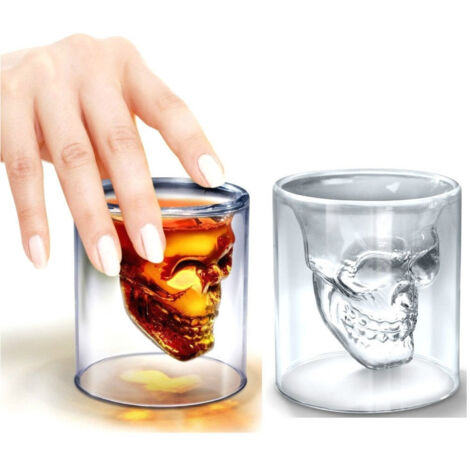 TRADE SHOP - Bicchiere In Vetro Per Shot Cicchetto Liquore Con Sagoma Di Teschio Vodka Whisky -