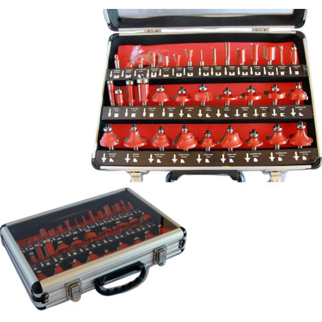 TRADE SHOP - Set Kit 35 Pezzi Frese Per Legno Per Pantografo In Valigetta Di Alluminio 8mm - (1/3)