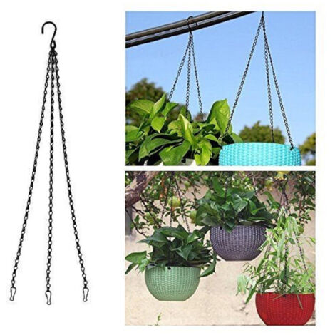 TRADE SHOP - Catena Nera Gancio Per Appendere Vaso Fiori Piante Fioriera Lunghezza 40 Cm -