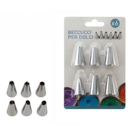 TRADE SHOP - Set 6 Pezzi Beccucci Ricambio Per Sac A Poche Tasca Pasticciere Torte Dolci Creme -