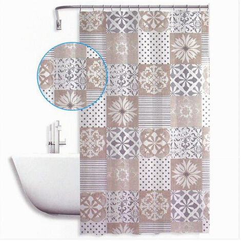 TRADE SHOP - Tenda Doccia Antimuffa Impermeabile 180x180cm Anelli Bagno Maioliche Beige 59529 -