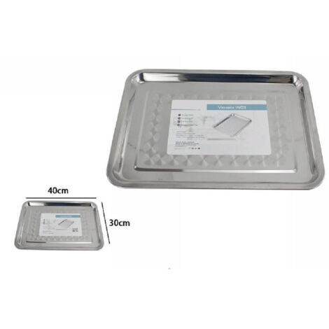 TRADE SHOP - Vassoio Rettangolare In Acciaio Portata Cucina Piatto Guantiera 40x30cm 66351 -