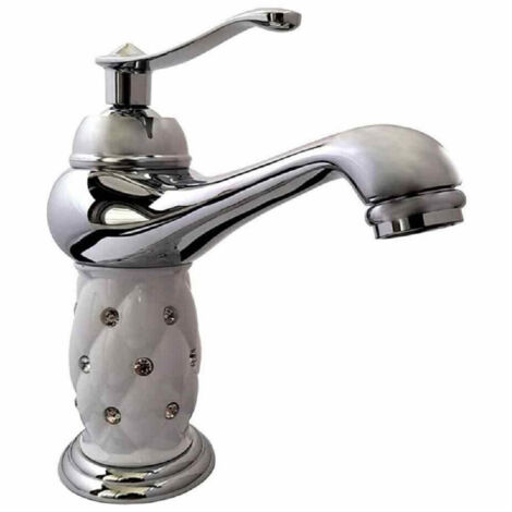 TRADE SHOP - Rubinetto Lavabo Brillantini Miscelatore Bagno Monoforo Argento 52155 Canna Bassa - (1/3)