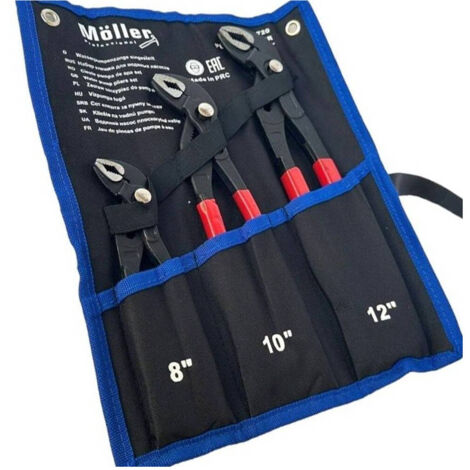 TRADE SHOP - Set 3 Pz Pinze Poligrip Pinza A Pappagallo Con Pulsante Regolabile 8" 10" 12" -