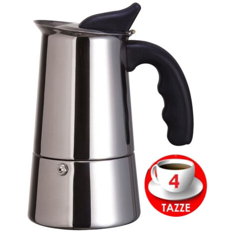TrAdE Shop Traesio - Moka Espresso Maker Caffettiera Macchinetta Caffe' Caffè 4 Tazze Acciaio Inox -