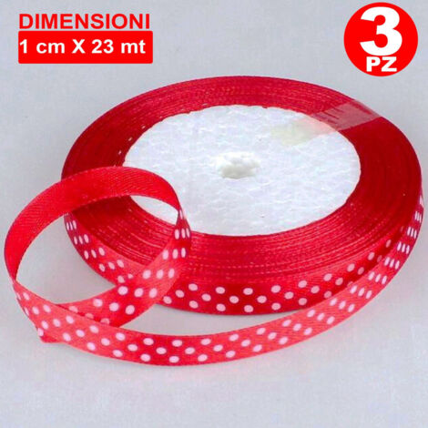 3 Rotoli Di Nastro Rosso A Pois Per Bomboniere E Decoupage - TradeShopTraesio