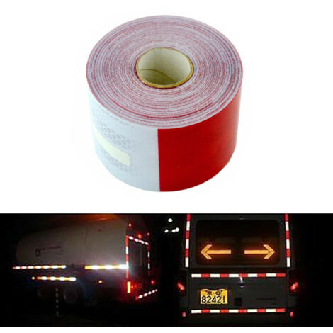 TRADE SHOP - 5 Metri Nastro Adesivo Catarifrangente Auto Camion Rosso Bianco Alta Visibilitá - (1/5)