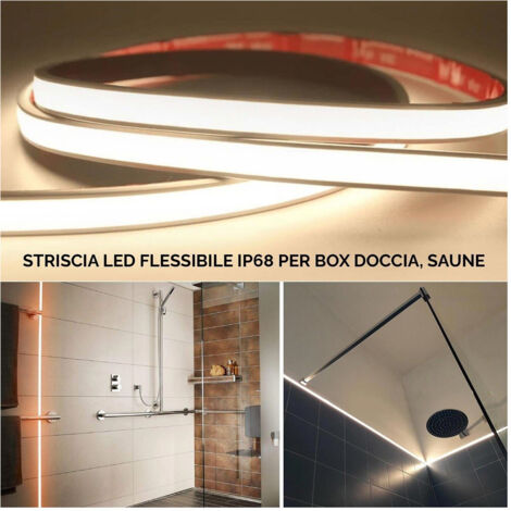 TRADE SHOP - Striscia Led Ip68 Cob Flessibile Neon Dimmerabile 24v Luce Box Doccia Bagno Vasca - -Bianco Freddo      -