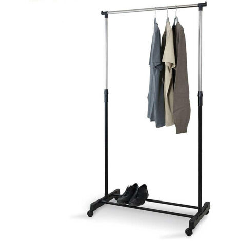 Exglobol Organizer per armadio resistente, organizer in metallo per armadio, appendiabiti per appendere vestiti, 3 ripiani regolabili in filo metallico con 2 aste appendiabiti e ganci laterali, nero