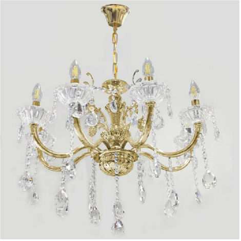 TRADE SHOP - Lampadario Soffitto 6 Bracci Sospensione Plafoniera Sfere Cristalli Pendenti A18 - Oro