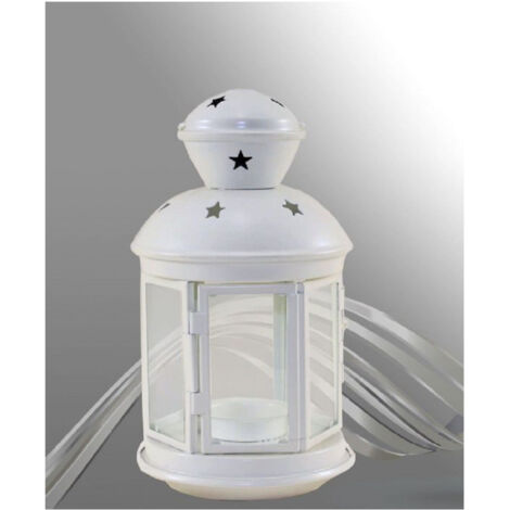 TrAdE Shop Traesio - Porta Candela Lumino Lanterna Bianca Metallo Bomboniera Matrimonio Stelle 30667 -
