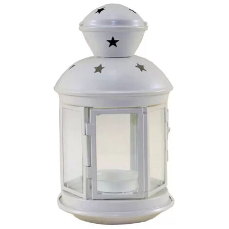 TrAdE Shop Traesio - Porta Candela Lumino Lanterna Bianca Metallo Bomboniera Matrimonio Stelle 30667 -